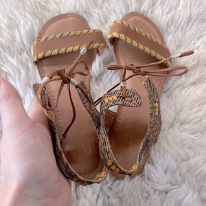 Leather lace-up flat sandals